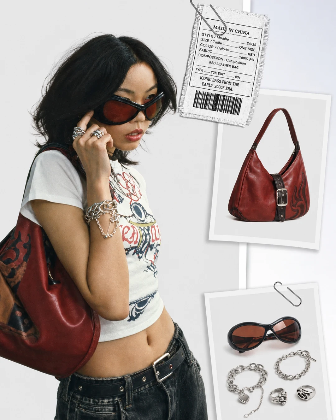 Y2K Bag Edit — product tag collage ad